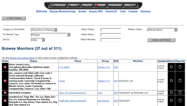 SiteScope Monitor Browser