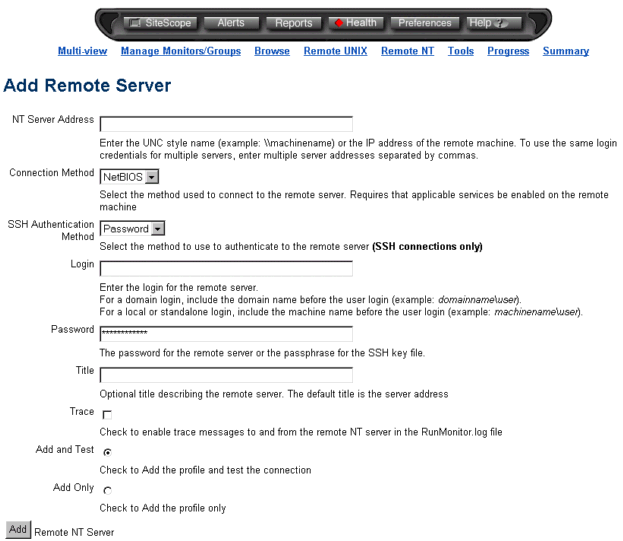 Remote UNIX
    Servers page view