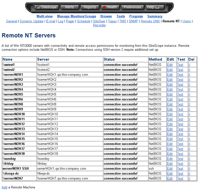 Remote NT
    Servers page view