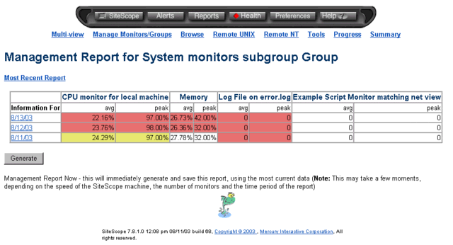 Management Report Summary page